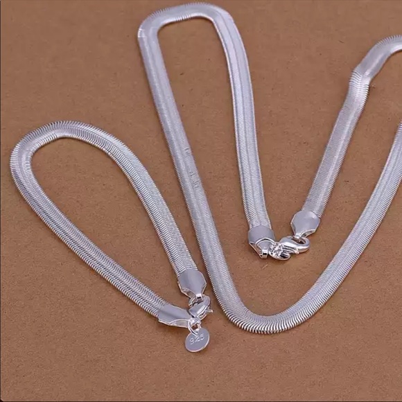 Jewelry - New Unisex 925 Silver necklace bracelets jewelry Set 6MM flat soft snake